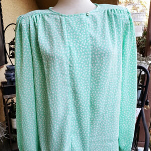 Vintage Blouse | Mint Green & White | Sz XL